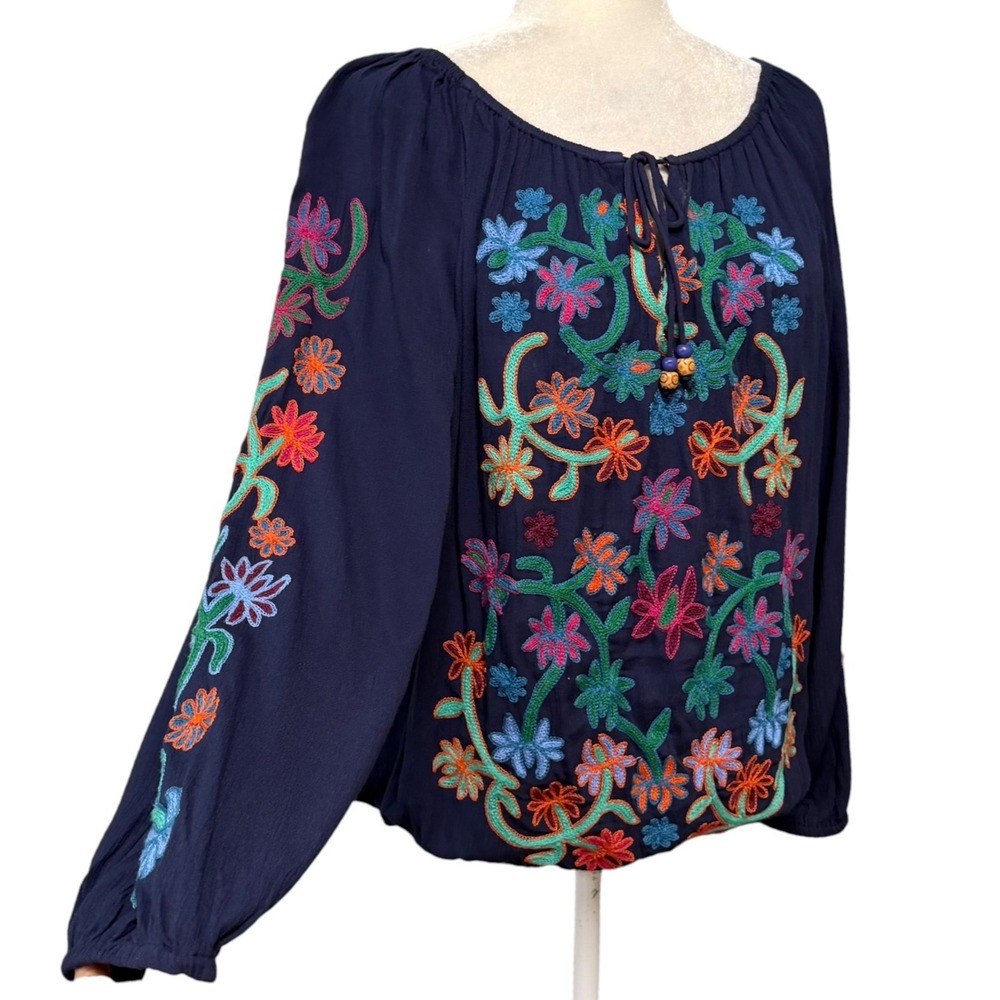 Soft Surroundings Tunic Top Gauzy Womens M Floral Embroidered Boho Peasant Prair